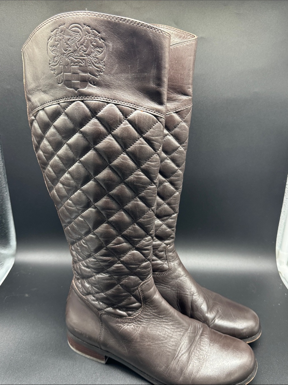 Vince Camuto “Faya” Quilted Riding Leather Boots in Brown Sz 7 (37)